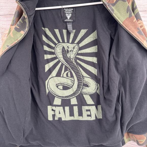 Vintage Fallen Skate Camo Full Zip Removable Hood Hoodie Sweatshirt Mens S Green - Picture 3 of 11